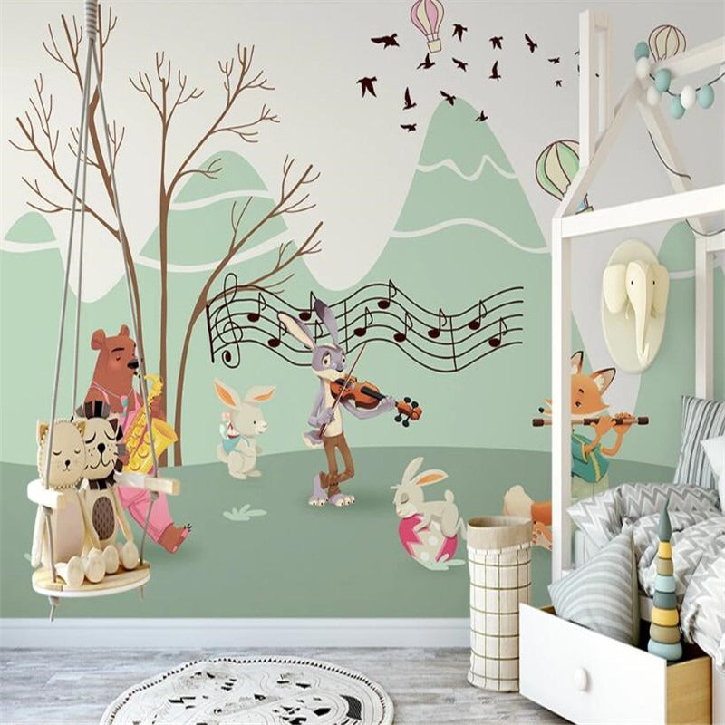 Musical forest animals mural wallpaper – design detail