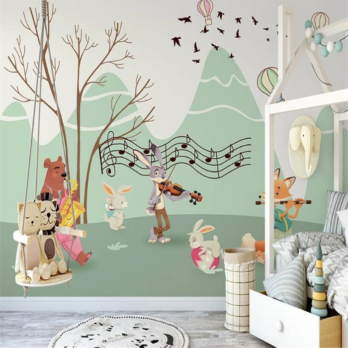 Musical forest animals mural wallpaper – design detail