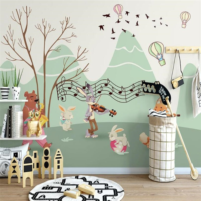 Musical forest animals mural wallpaper – design detail