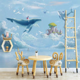 Mermaid seaworld cartoon mural wallpaper for a girls' room