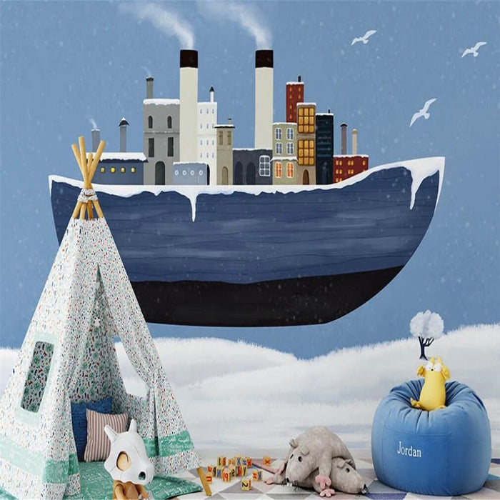 Sailor at sea houseboat mural wallpaper for a kids' room