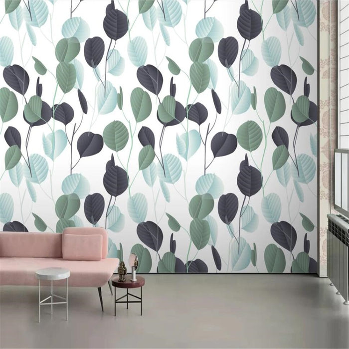 Tropical green leaves mural wallpaper – design detail