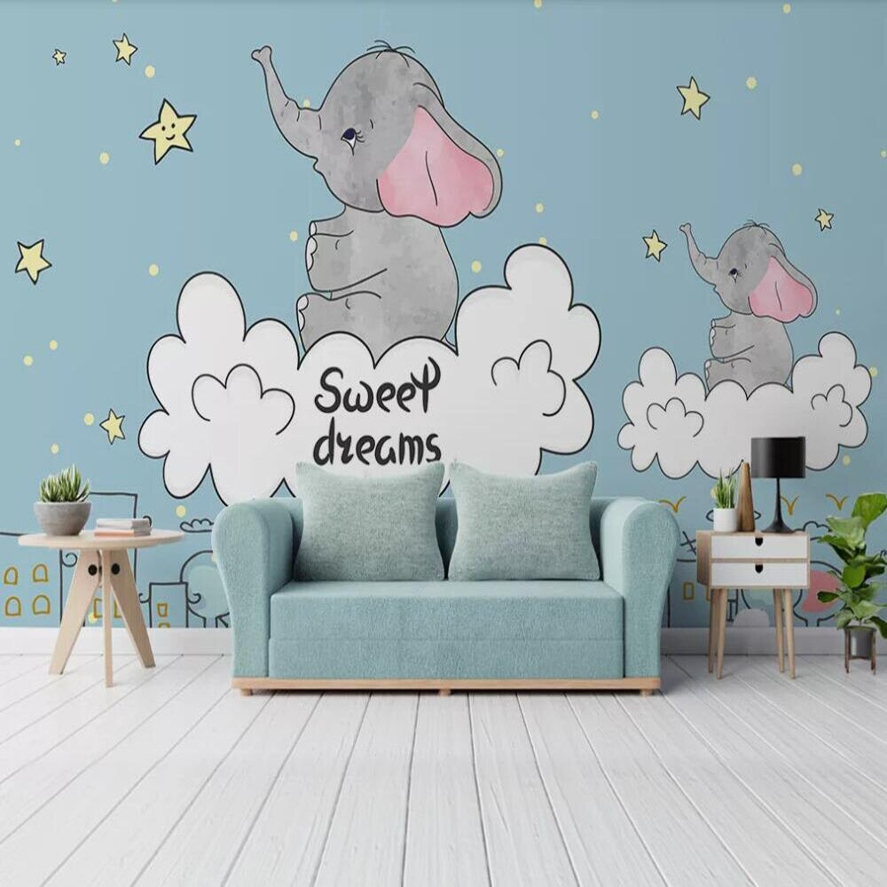 Sweet dreams baby elephant nursery mural wallpaper – design detail