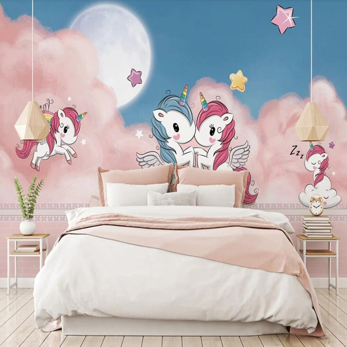 Unicorn friends mural wallpaper for a girls' room