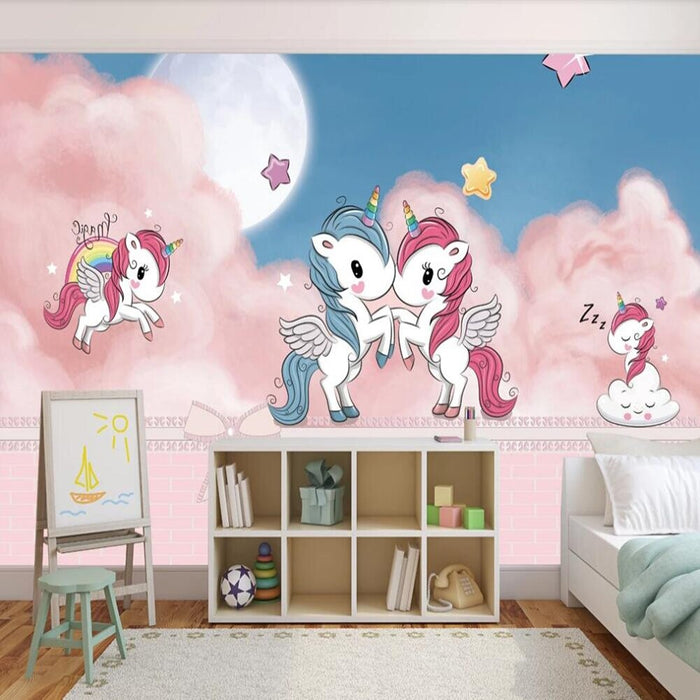 Unicorn friends girls' room mural wallpaper – design detail