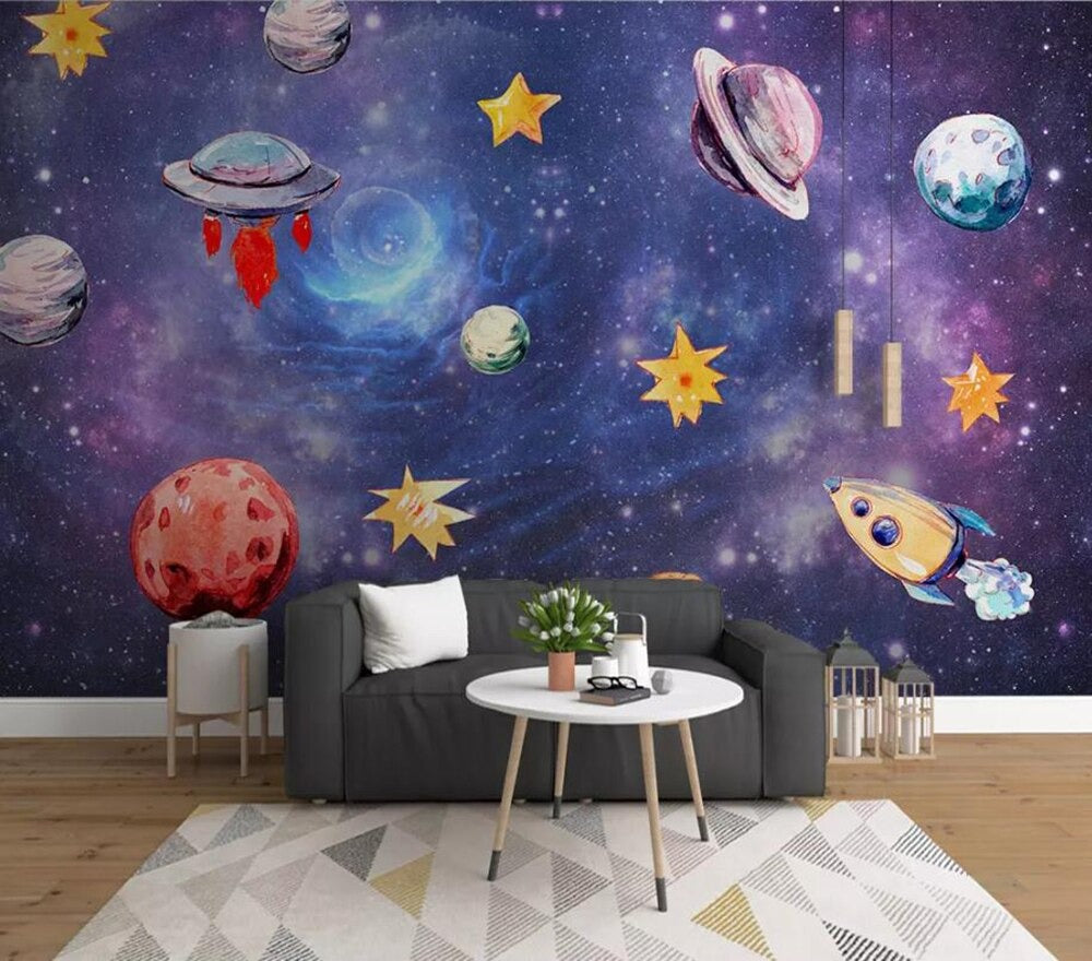 Outer galactic space and planet themed mural wallpaper – design detail