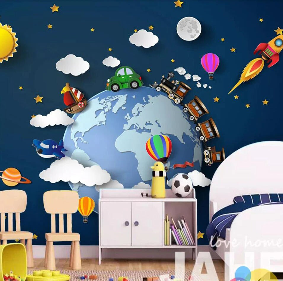 World transport children's mural wallpaper – design detail