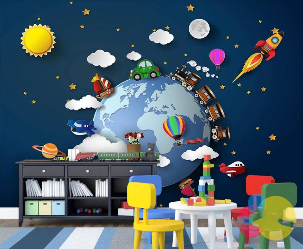 World transport children's mural wallpaper for a kids' room