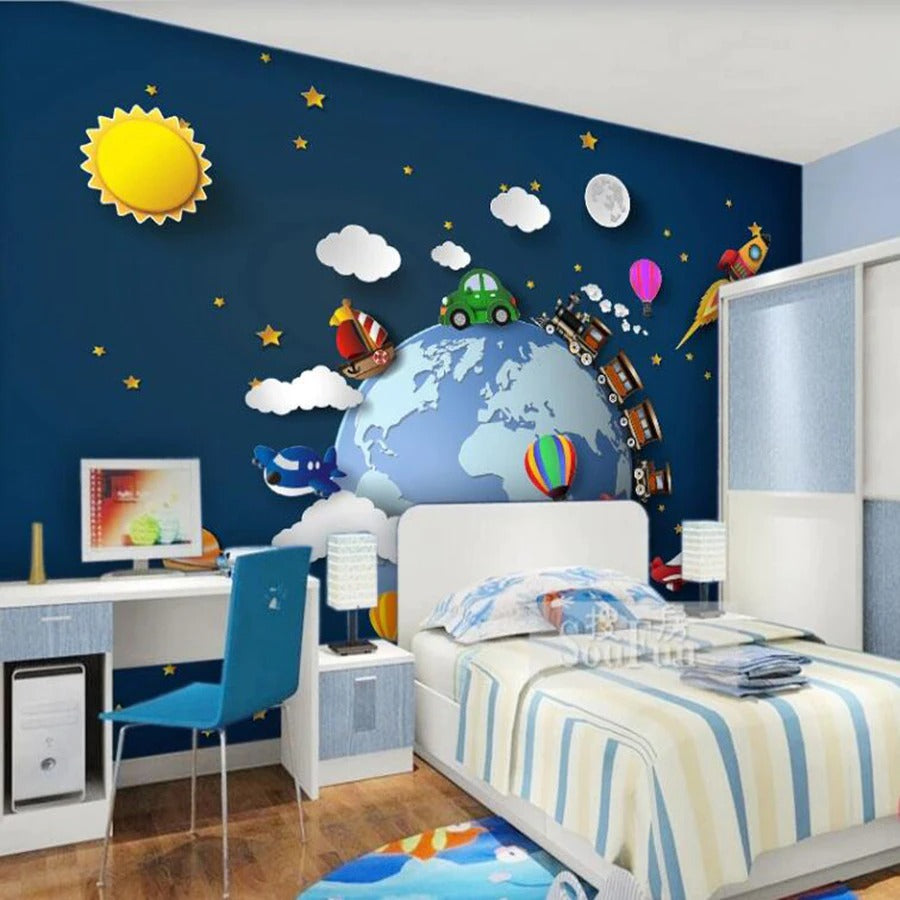 World transport children's mural wallpaper – design detail