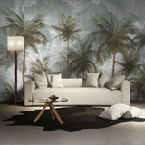 Calming palm trees landscape mural wallpaper for a living room