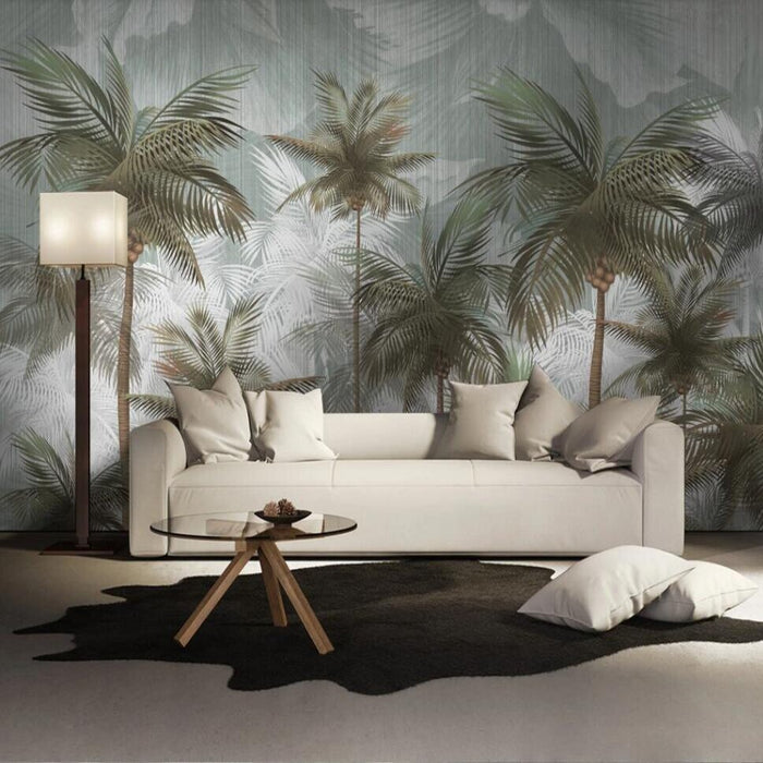 Calming palm trees landscape mural wallpaper for a living room