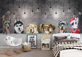 Doggy dreams puppies children's mural wallpaper – design detail