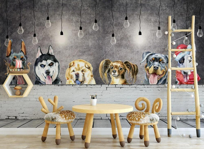 Doggy dreams puppies children's mural wallpaper – design detail