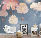 Multicoloured feather hot air balloon nursery mural wallpaper – design detail