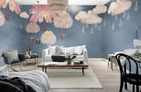 Multicoloured feather hot air balloon nursery mural wallpaper – design detail