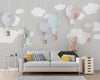 Grey & White Clouds Hot Air Balloon Nursery Mural Wallpaper