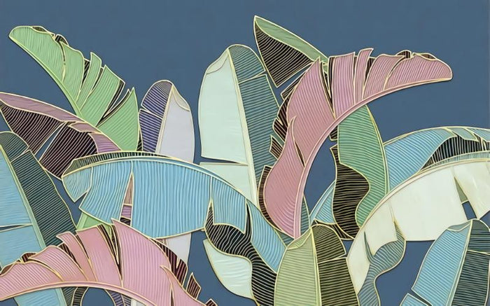 Nordic navy tropical leaves bedroom mural wallpaper – design detail