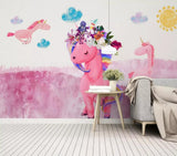 Girls pink floral unicorn mural wallpaper – design detail