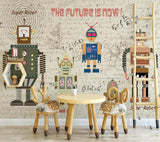 Robot educational maths children's mural wallpaper – design detail