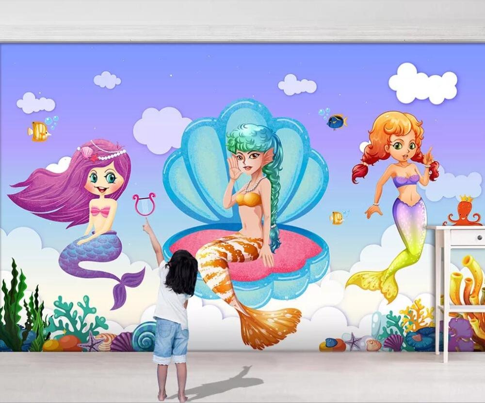 Seashell mermaids girls' mural wallpaper – design detail