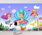 Seashell mermaids girls' mural wallpaper – design detail