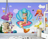 Seashell mermaids girls' mural wallpaper – design detail