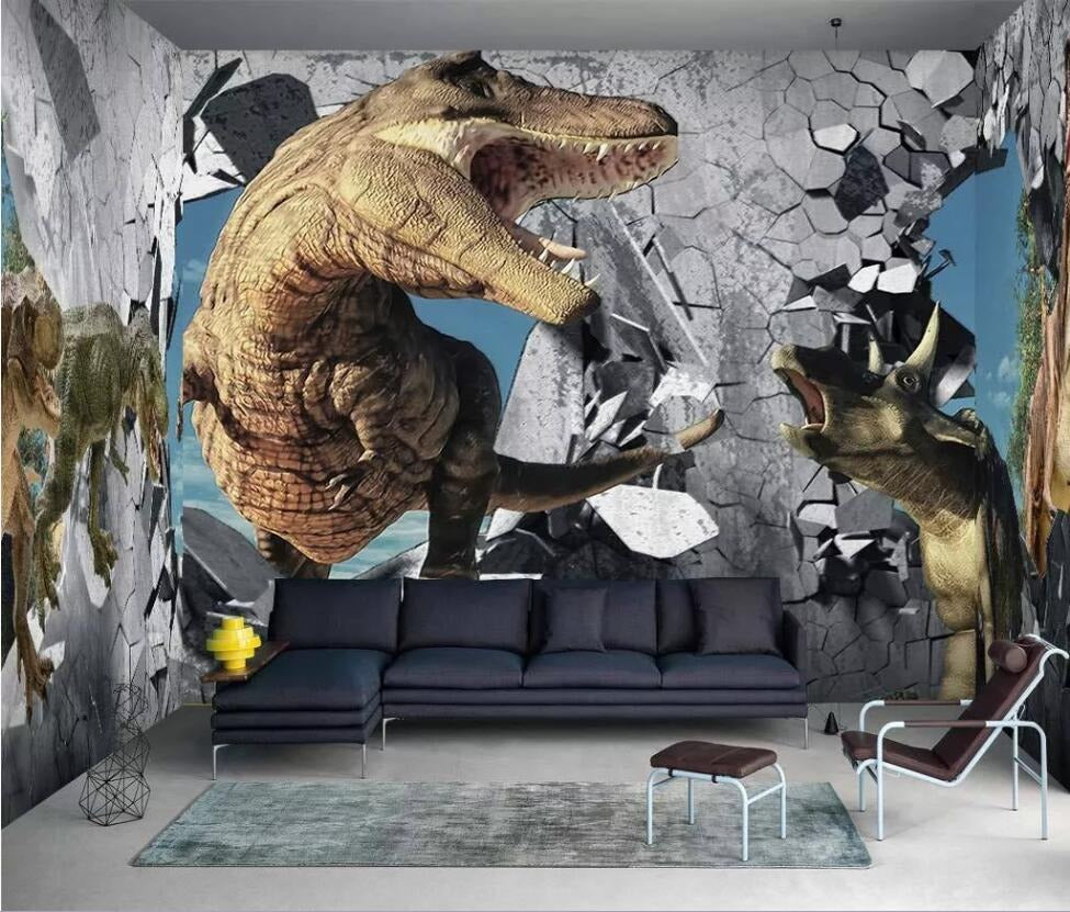 Tyrannosaurus rex dinosaur children's mural wallpaper – design detail