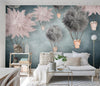 Pink & Grey Feathered Hot Air Balloons Mural Wallpaper