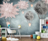 Pink and grey feathered hot air balloons mural wallpaper – design detail