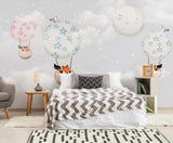 Foxes and hot air balloons children's mural wallpaper – design detail