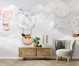 Foxes and hot air balloons children's mural wallpaper – design detail