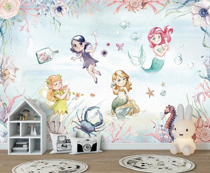 Girls mermaid seaworld kids' mural wallpaper – design detail