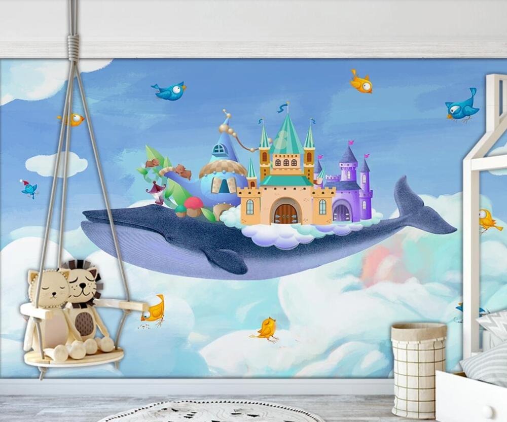 Whale and king castle boys' mural wallpaper – design detail
