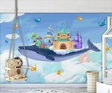 Whale and king castle boys' mural wallpaper – design detail