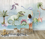 Cute nursery dinosaur friends mural wallpaper – design detail