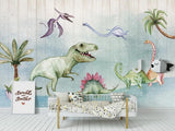 Cute dinosaur friends mural wallpaper for a nursery