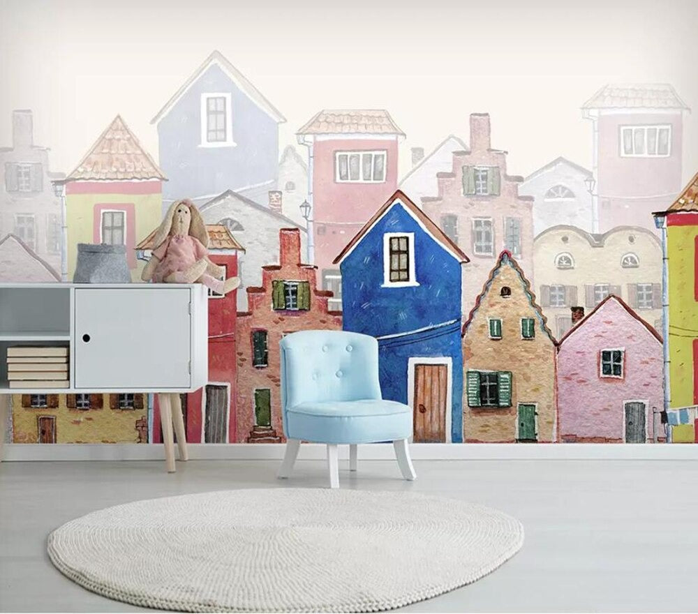 Nordic themed town mural wallpaper – design detail