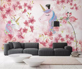 Floral unicorn girls' mural wallpaper – design detail