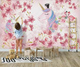 Floral unicorn girls' mural wallpaper – design detail