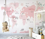 Girls pink and white world explorer map mural wallpaper – design detail
