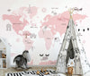 Girls Pink & White World Explorer Map Mural Wallpaper