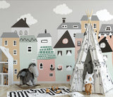 Cartoon coloured town children's mural wallpaper – design detail