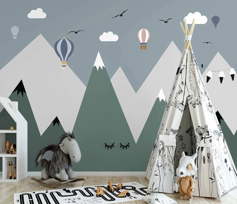 Boys blue mountains and grey skies mural wallpaper – design detail