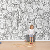 Monochrome Abstract Kitten Children's Mural Wallpaper
