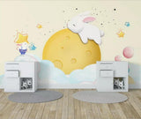 Cute bunny on the moon mural wallpaper for a nursery