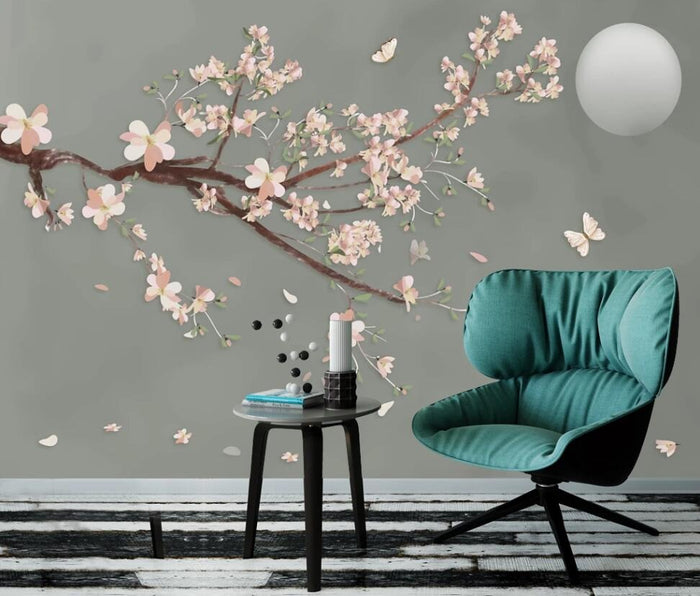 Sensational blossom twig floral mural wallpaper