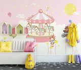 Unicorn merry go round circus girls' mural wallpaper – design detail