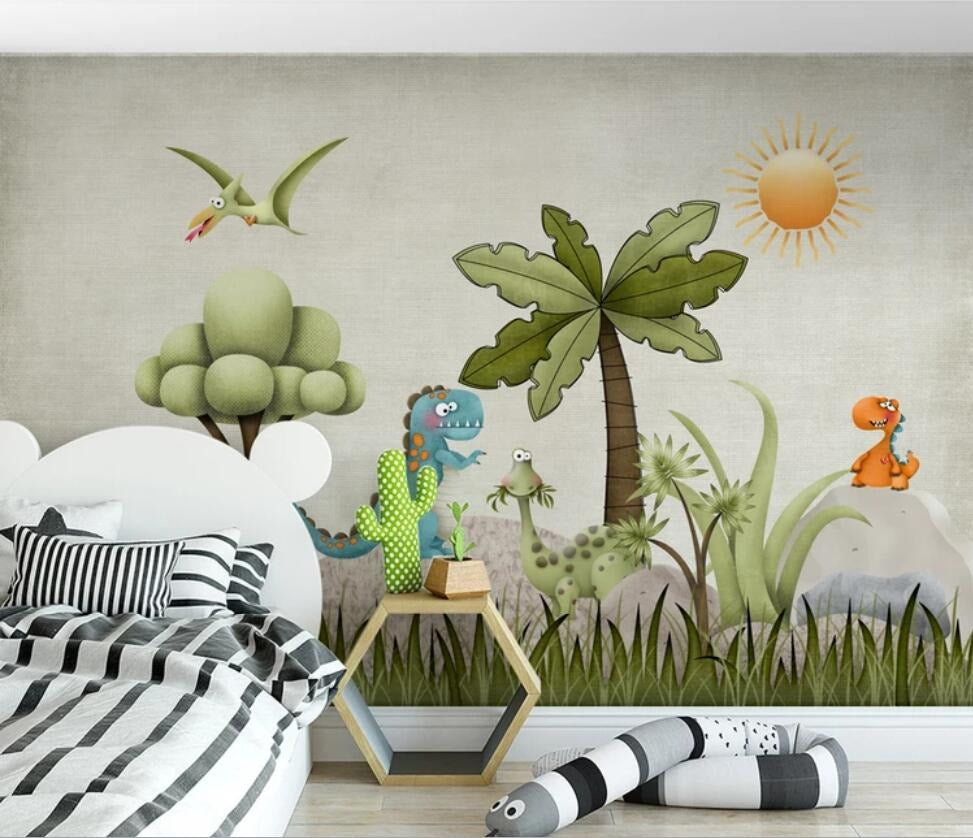 Dinosaur forest boys' mural wallpaper – design detail