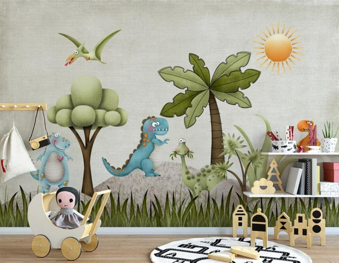 Dinosaur forest boys' mural wallpaper – design detail