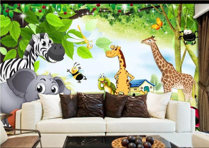 Cartoon Jungle Children's Room Mural Wallpaper